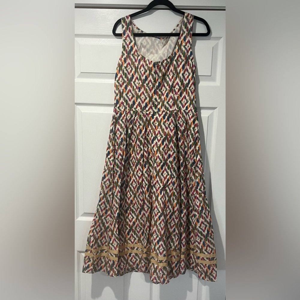 eShakti Colorful Geometric long Dress with bodice and fared skirt